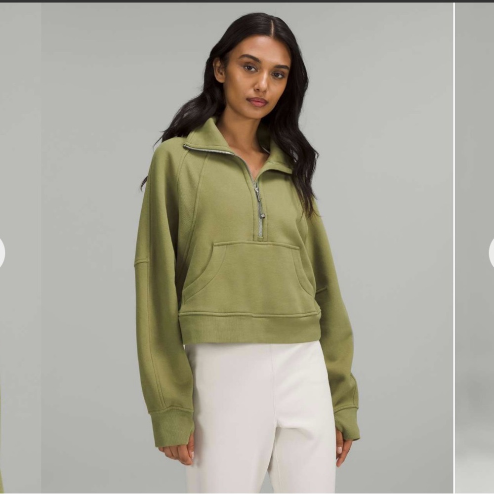 Like new! Lululemon Scuba Oversized Funnel Neck Half-Zip Bronze Green